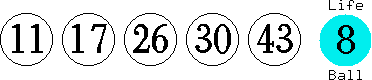 11 17 26 30 43 (08)