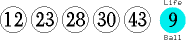 12 23 28 30 43 (09)