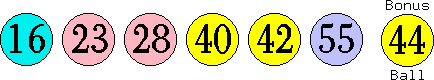 16 23 28 40 42 55 (44)