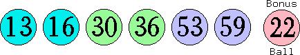 13 16 30 36 53 59 (22)